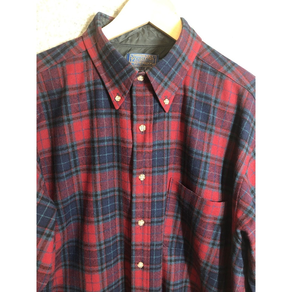 Vintage Pendleton Shirt Mens Large Tall Red Tartan Plaid 100% Wool Made in USA